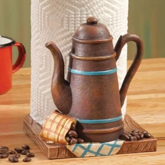 Farmhouse Rustic Coffee Pot Kitchen Paper Towel Holder Cup Accent Top Gift NEW - Picture 4 of 5